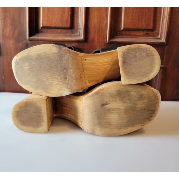 Anthropologie Silent D Italian Black Leather Wooden Fisherman Heels Sz 41 - Picture 8 of 11